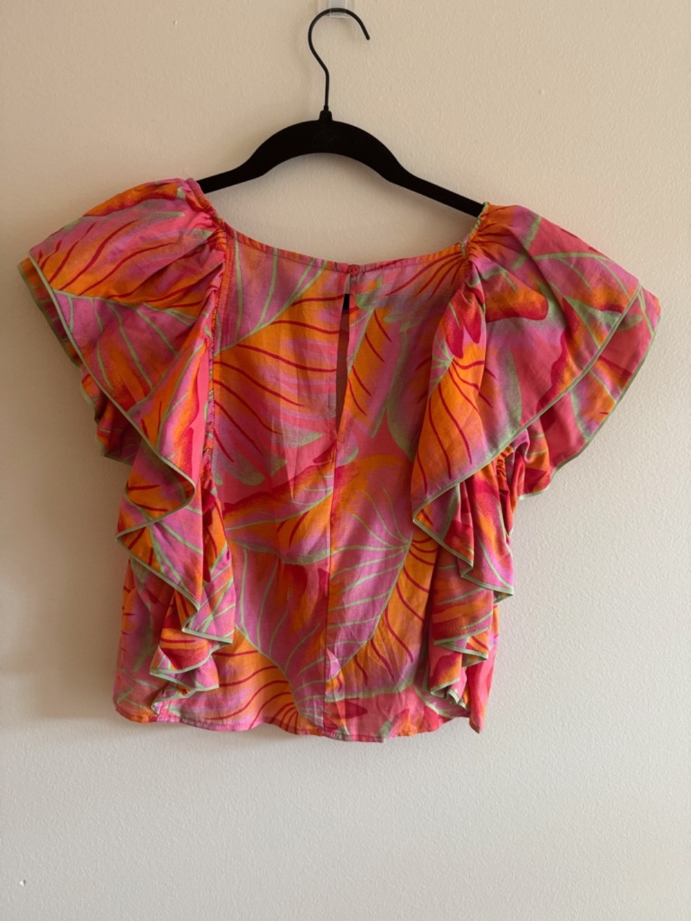FARM Rio Pink Orange Tropical Ruffle-Sleeve Blouse - Picture 3 of 3